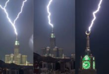 Why does lightning strike only the Hilal of the Mecca Clock Tower?