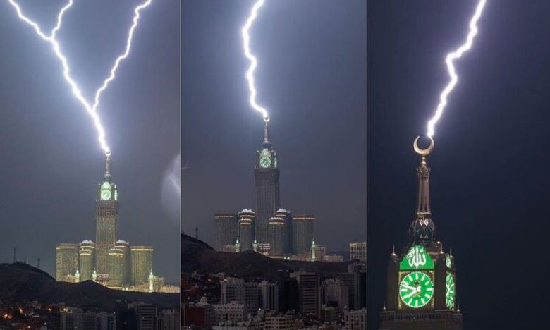 Why does lightning strike only the Hilal of the Mecca Clock Tower?